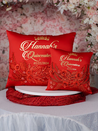 Red quinceanera kneeling pillow, shoes pillow