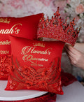 Red quinceanera crown and tiara pillow