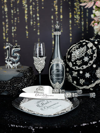 Black silver Quinceanera Brindis Package with Bottle