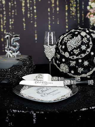 Black silver Quinceanera Brindis Package with Bottle