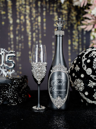 Black silver Quinceanera Brindis Package with Bottle