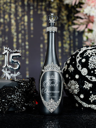 Black silver Quinceanera Brindis Package with Bottle