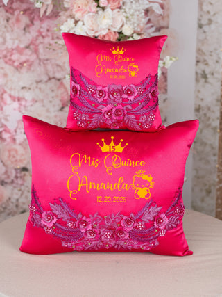 Fuchsia Quinceanera pillows set and teddy bear Kitty design