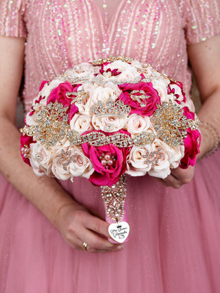 Fuchsia quinceanera guest book with pen Kitty design