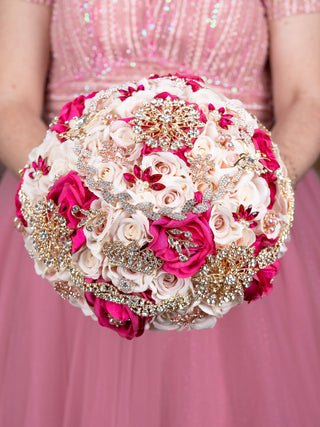Ivory Fuchsia quinceanera bouquet 13 inches