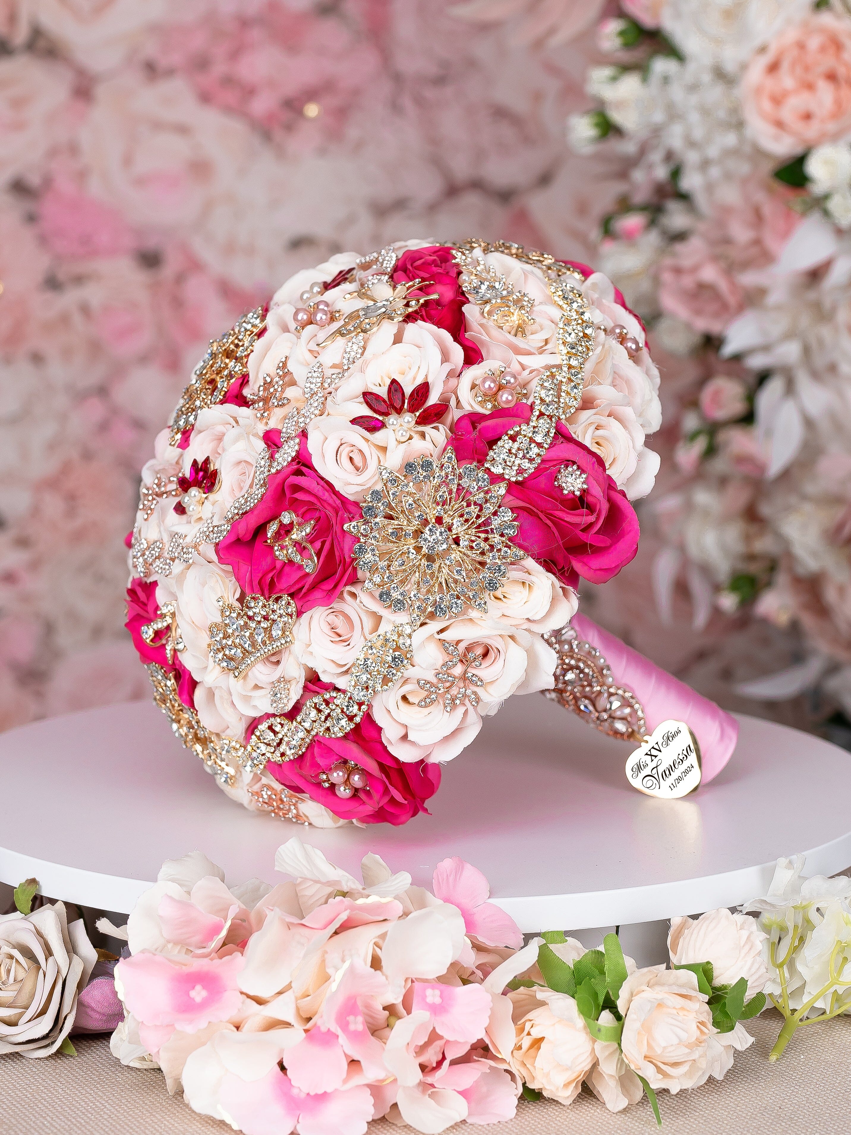 Brooch Bouquet popular with Ivory, Dusty Rose ,C