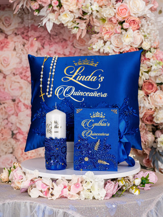 Royal blue quinceanera tiara pillow