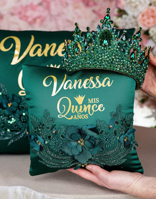 Green quinceanera tiara pillow