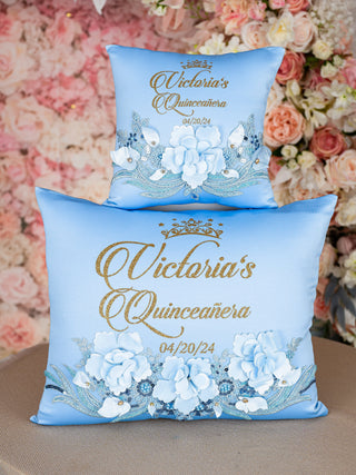 Light Blue Gold quinceanera bouquet 13 inches