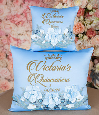Light Blue Gold quinceanera bouquet 9 inches