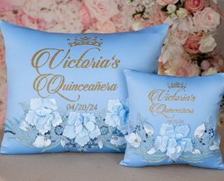 Light Blue Gold quinceanera pillows set