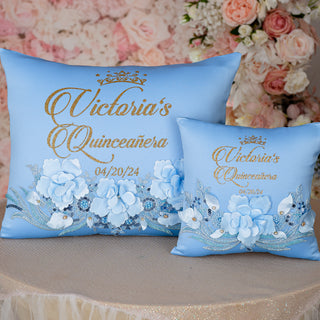 Light Blue Gold quinceanera kneeling pillow, shoes pillow