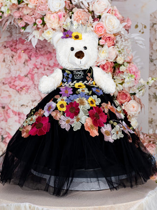 Teddy Bear in Black Flower Vestido for Quinceanera|Dia de los Muertos Teddy Bear in Black Flower Vestido for Quinceanera|Dia de los Muertos