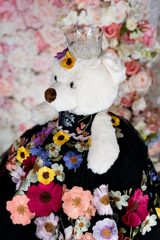 Teddy Bear in Black Flower Vestido for Quinceanera