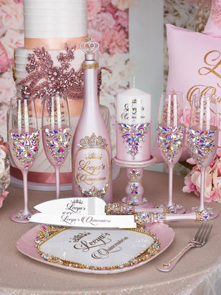 Pink Iridescent quinceanera toasting package