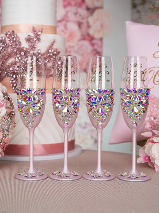 Pink Iridescent 4 quinceanera champagne glasses
