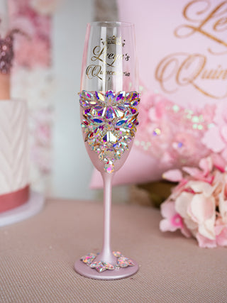 Pink Iridescent 1 quinceanera champagne glass