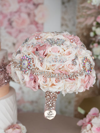 Champagne rose gold iridescent quinceanera bouquet 9 inches