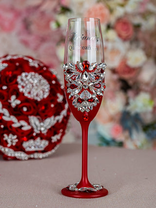 Red Silver Quinceanera Bottle with 1 Glass