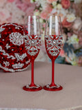 Red Silver 2 quinceanera champagne glasses