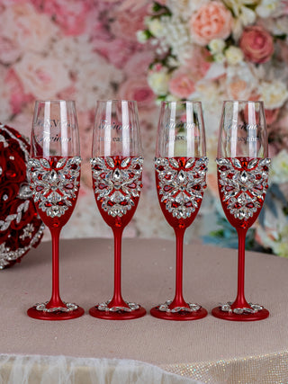 Red Silver Quinceanera Bottle with 4 Glasses