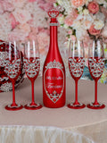 Red Silver Quinceanera Bottle with 4 Glasses