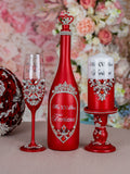 Red silver Quinceanera Package of Bottle, Glass and Candle