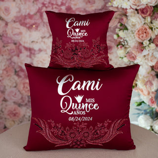 Burgundy silver Quinceanera tiara pillow