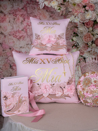 Pink Gold quinceanera tiara cushion