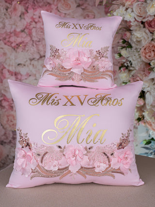 Pink Gold quinceanera kneeling (shoes) pillow