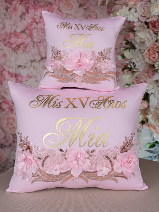Pink and Gold quinceanera pillows set