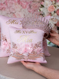 Pink Gold quinceanera tiara cushion