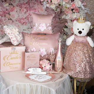 Rose Gold quinceanera brindis package with candle