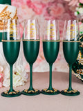 Green 4 quinceanera champagne glasses (simple design)