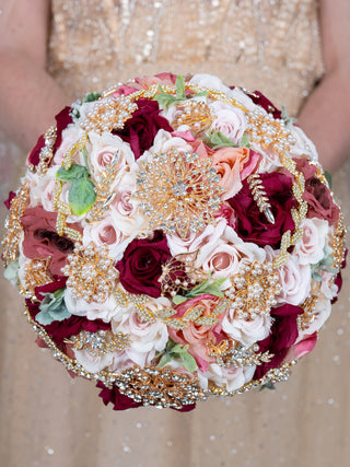 Ivory Pink Burgundy quinceanera bouquet | Gold Burgundy quince ramo / quinceanera-decor Ivory Pink Burgundy quinceanera bouquet | Gold Burgundy quince ramo / quinceanera-decor