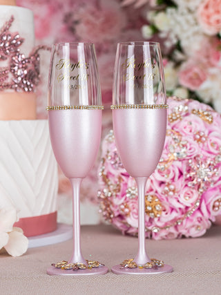 Pink with Gold quinceanera bottle with 4 glasses (simple design)