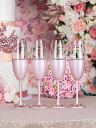 Pink with Gold 2 quinceanera champagne glasses (simple design)