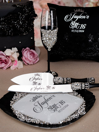 Black silver quinceanera kneeling pillow, shoes pillow