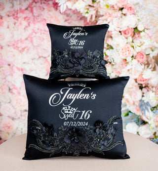 Black silver quinceanera kneeling pillow, shoes pillow