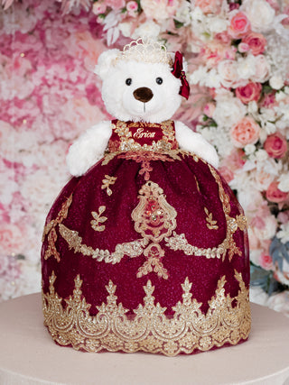 Burgundy Last Teddy Bear for Quinceanera