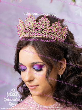 Pink with gold Quinceanera Tiara