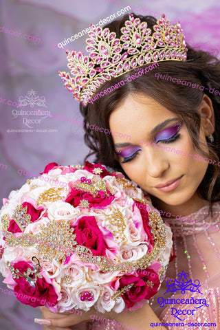 Pink with gold Quinceanera Tiara