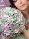 Sage green pink with tornaso Quinceanera Bouquet 9 inches