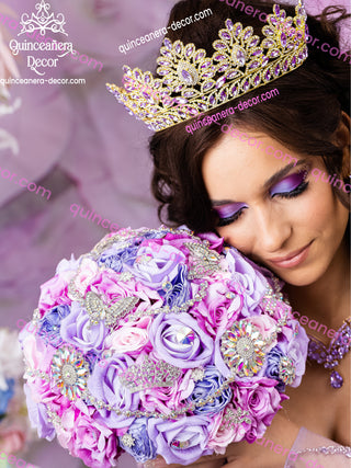 Lavender with gold tiaras para quinceañeras, rainbow crowns, crown set, crown for debut, kinds of royal crowns