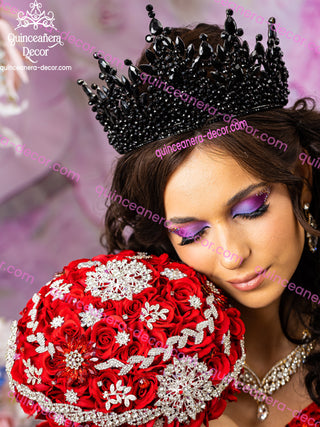 Red with silver quinceanera bouquet 13 inches