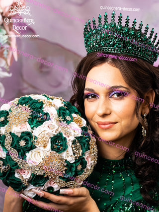 Emerald green with flowers Kitty for quinceanera