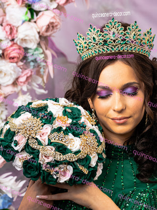 Green with flowers last teddy bear for quinceanera