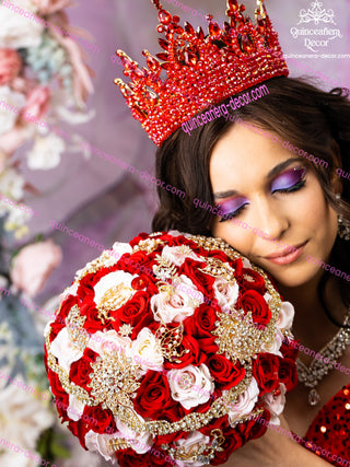 Red with gold Quinceanera Rosary