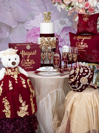 Burgundy Last Teddy Bear for Quinceanera