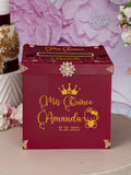 Burgundy Quinceanera Money Card Box Kitty design